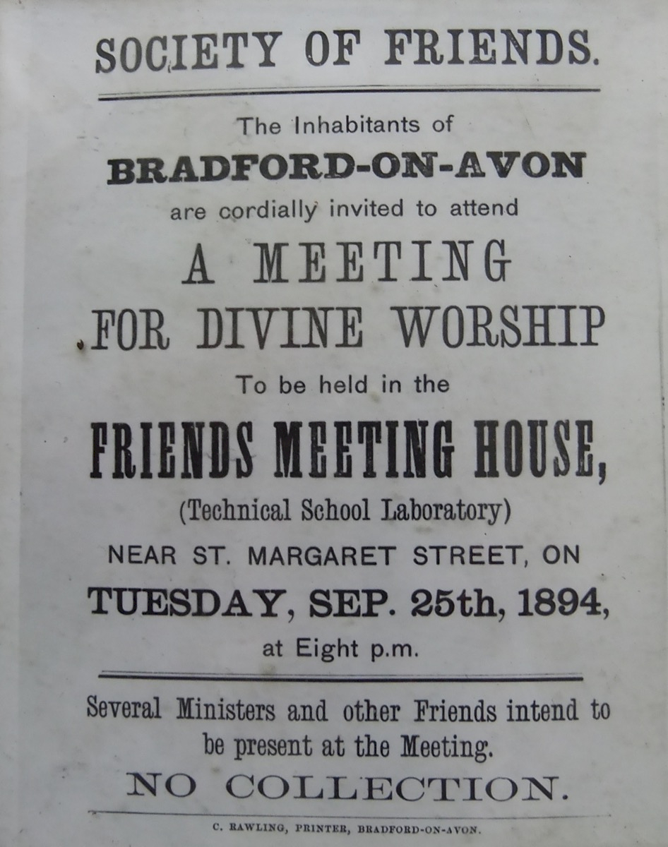 Poster advertising a talk about Quakers in 1894