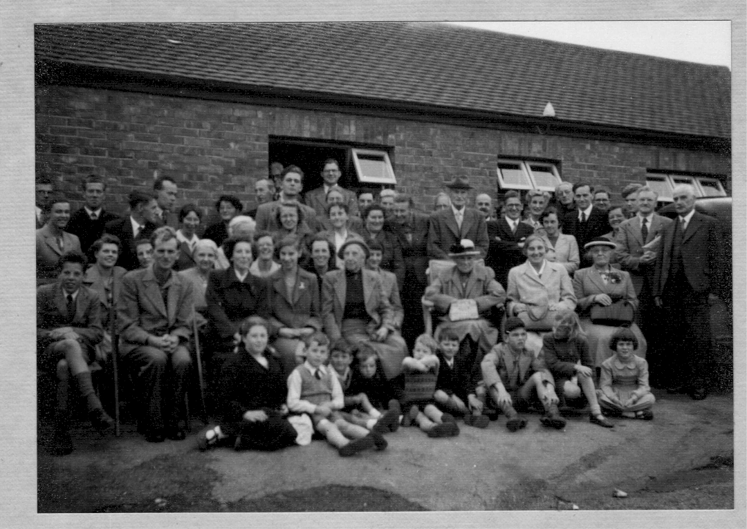 Quakers from around the area in front of the Trowbridge fish and chip shop c.1954